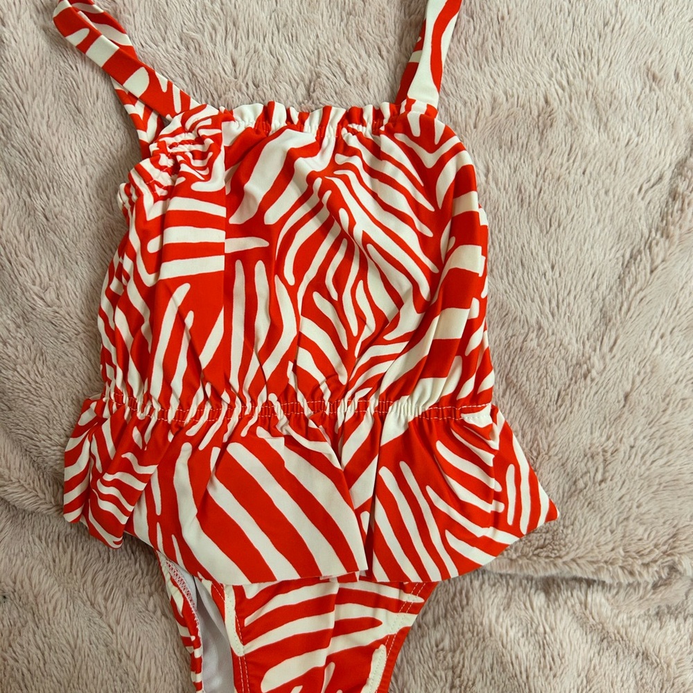 Gymboree Red and White One Piece Swimsuit with Ruched Waist Detail